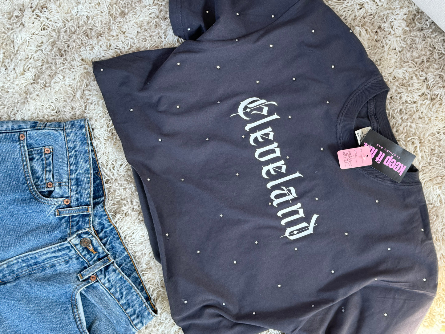 Rhinestone studded Cleveland Tee