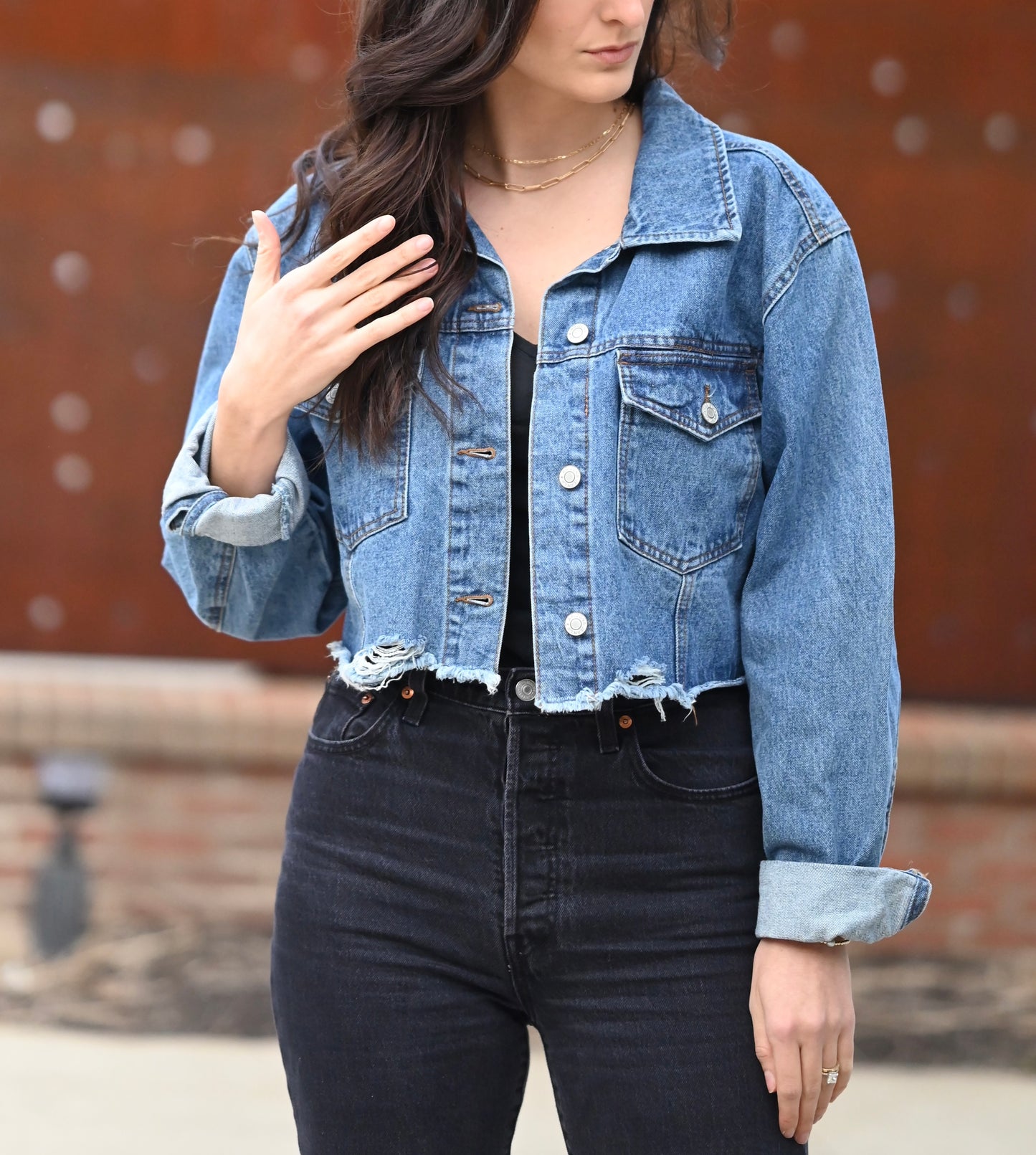 Distressed, Crop Denim Cleveland Jacket