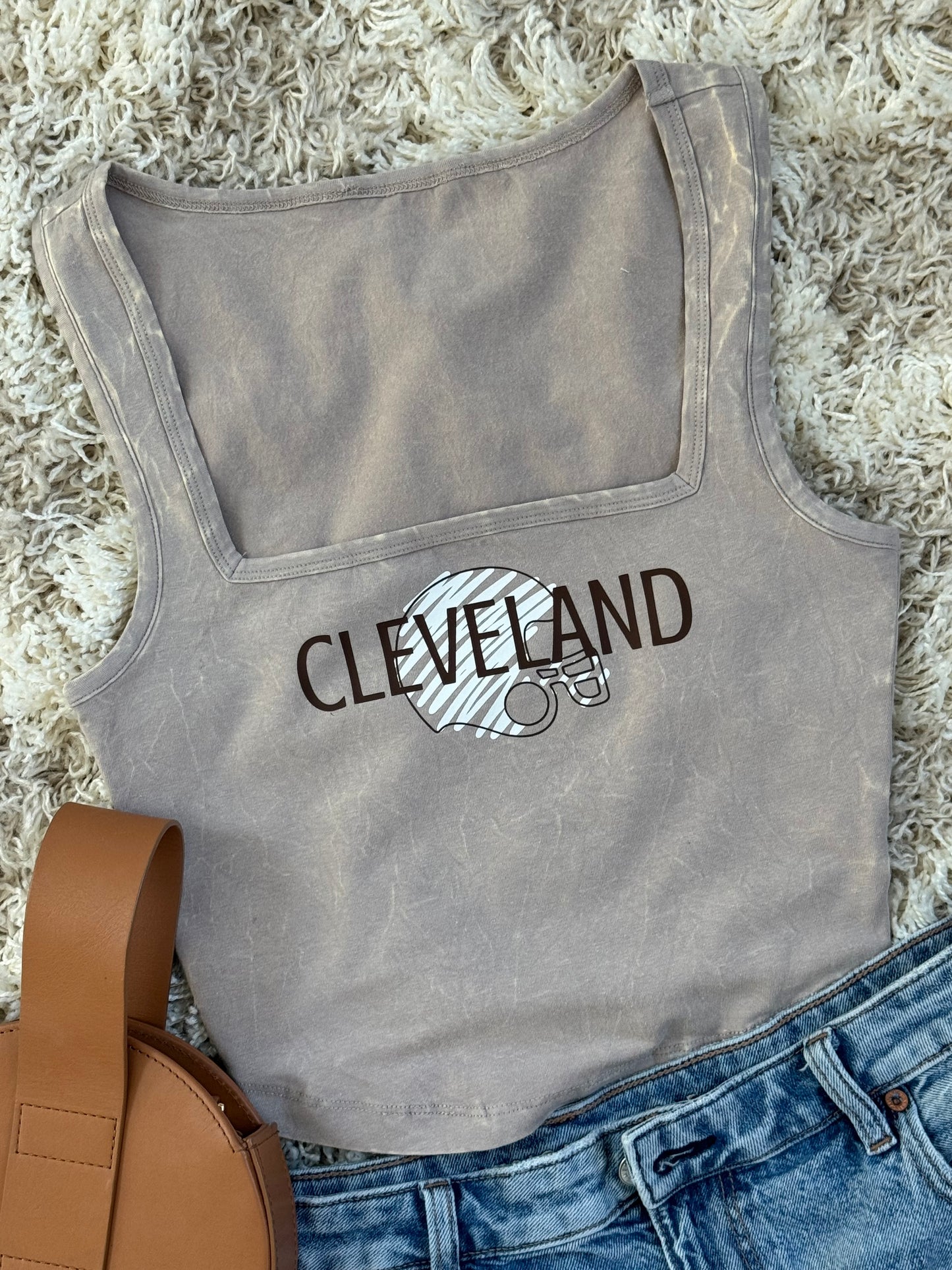 Tan, vintage wash Browns crop top