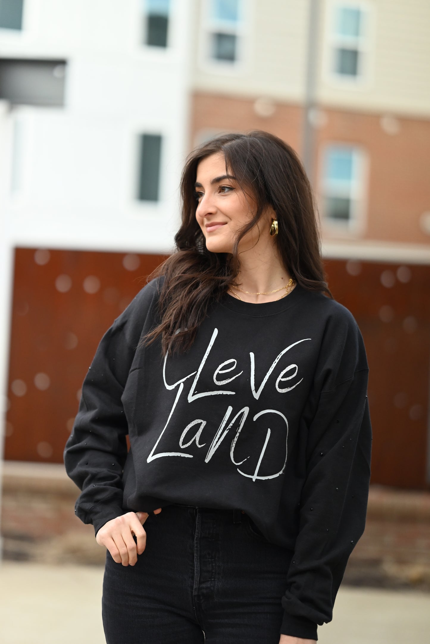 Black studded Cleveland Crewneck